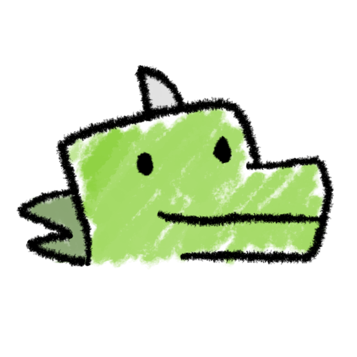 Rex, a crayon-drawn green dinosaur